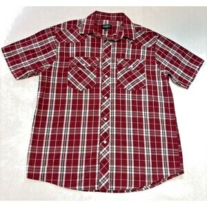 Gioberti Shirt Red Plaid Short Sleeve Western Pearl Snap Casual Mens Medium